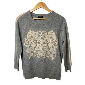J.Crew Women S Sweater Wool Cashmere Blend Floral Embroidered Pullover Knit Gray